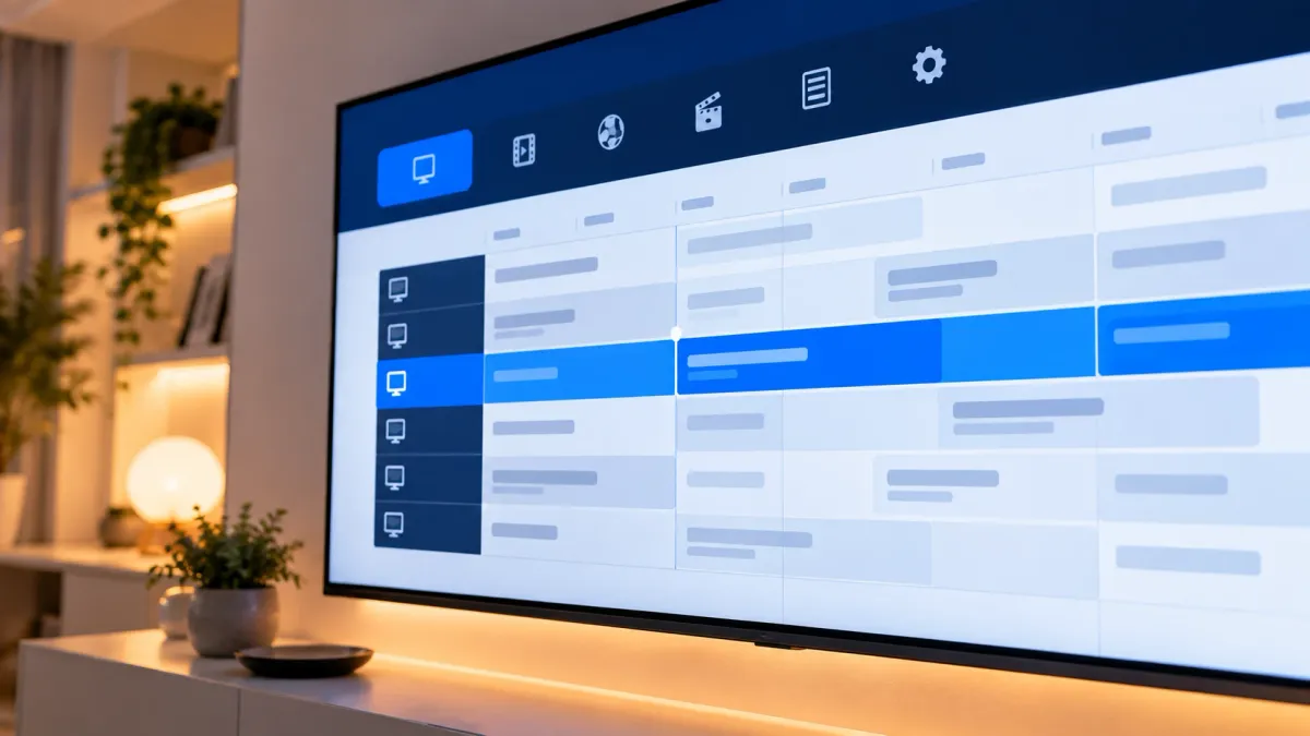 Fernseher mit IPTV Senderliste und Programmführer während eines Tests